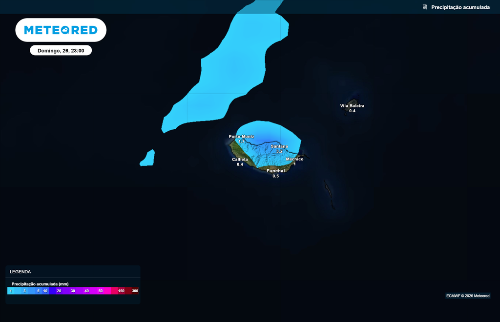 A chuva será fraca, irregular, pontual e muito localizada na ilha da Madeira durante este fim de semana.