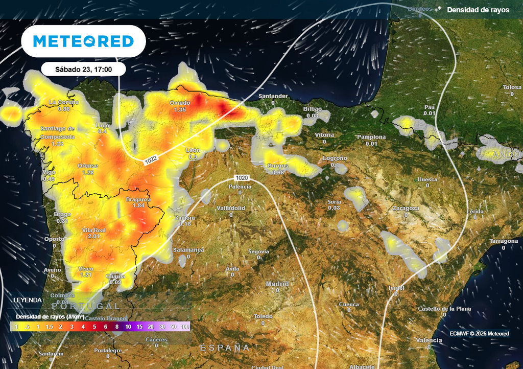 Los mapas anticipan una actividad eléctrica considerable en torno al núcleo de la dana.