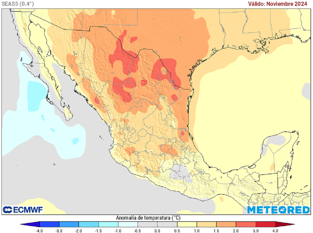 Anomalía de temperaturas en grados Celsius