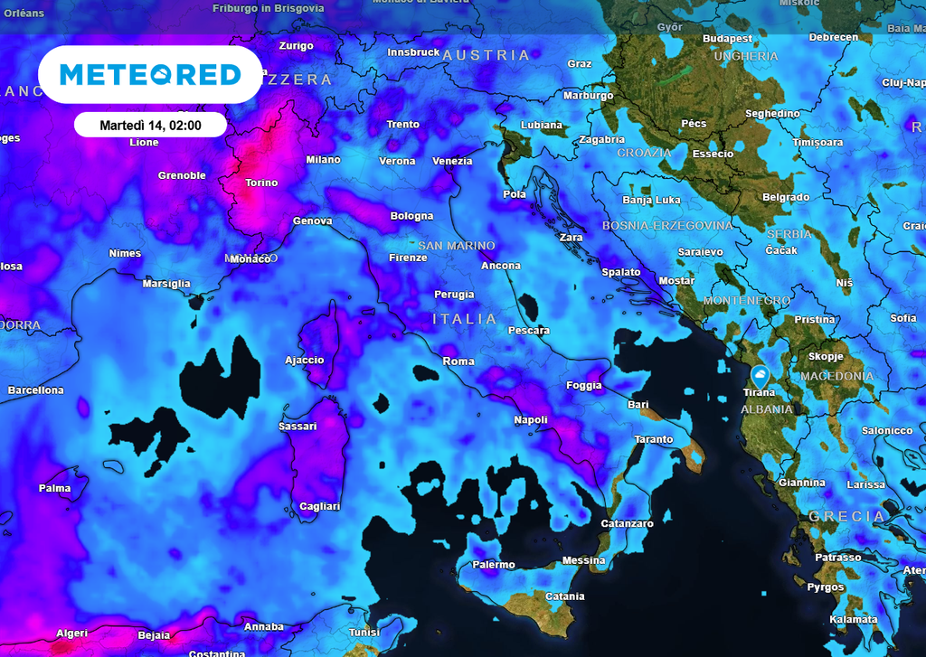 Accumuli di pioggia previsti sull'Italia fino alle prime ore di Martedì 14 aprile. I fenomeni più intensi ed abbondanti interesseranno le regioni del Nord-Ovest, la Lombardia e il Triveneto, dove l'interazione tra le correnti umide e l'orografia alpina favorirà piogge diffuse e persistenti tra lunedì 13 e martedì 14.