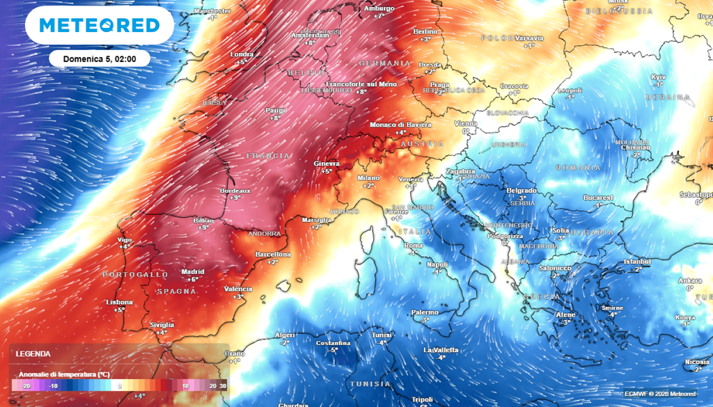 Temperature sopra le medie. La fascia con temperature sopra le medie che dall'Europa occidentale si estenderà verso l'Italia, condizionando la prossima settimana.