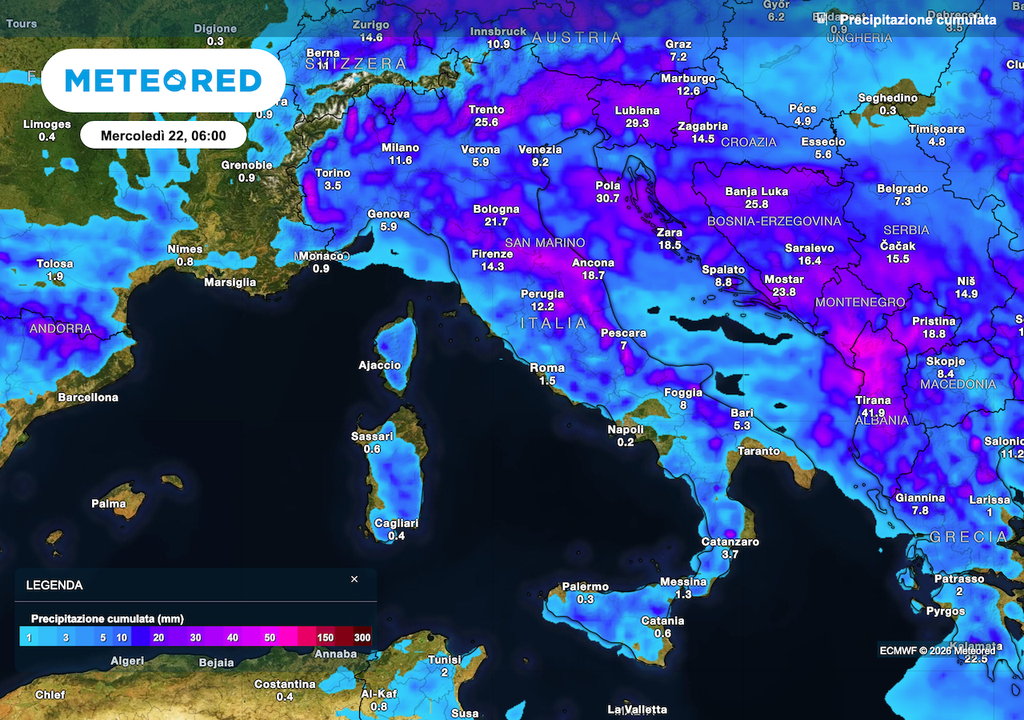 Dopo una timida ondata di caldo precoce, il tempo si farà instabile con frequenti occasioni di pioggia, ma non paiono esserci accumuli rilevanti secondo ECMWF.