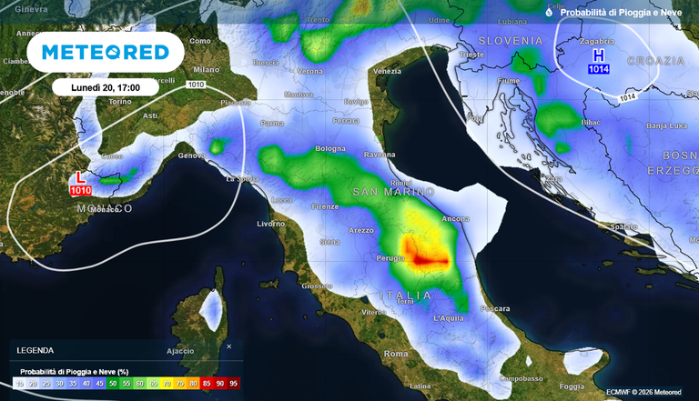 Previsioni di pioggia a medio termine: cos&igrave; piover&agrave; in Italia dal 20 al 26 aprile