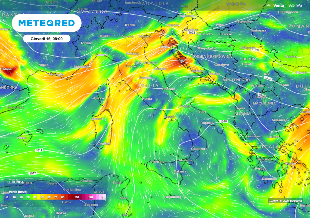 I forti venti di bora e grecale in arrivo nelle prossime ore sull'Italia.