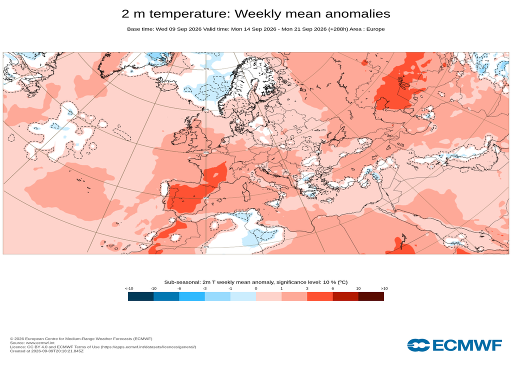 Des températures au-dessus des normales saisonnières. Une carte similaire pour les 3 semaines d'après, même si l'excédent pourrait être un peu moins fort.