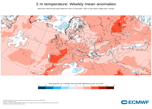 Pr&eacute;visions de l'ECMWF : la France conna&icirc;tra jusqu'&agrave; quatre semaines de temp&eacute;ratures bien sup&eacute;rieures &agrave; la normale