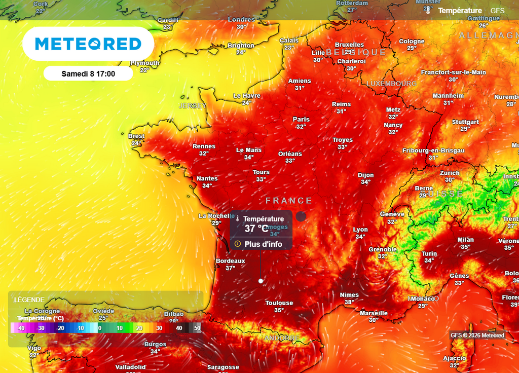 Chaleur samedi 8 août La journée de samedi pourrait à nouveau se montrer excessivement chaude, notamment sur le sud du pays