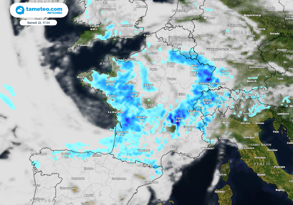La journée de samedi s'annonce particulièrement maussade avec de la pluie ou des averses pour quasiment tout le monde... La journée de samedi s'annonce particulièrement maussade avec de la pluie ou des averses pour quasiment tout le monde...