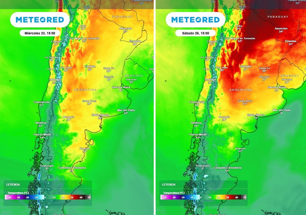Diferencia de temperaturas Diferencia de temperaturas entre las 15 del miércoles 23 y las 15 del sábado 26: el viento norte, responsable del ascenso de temperatura