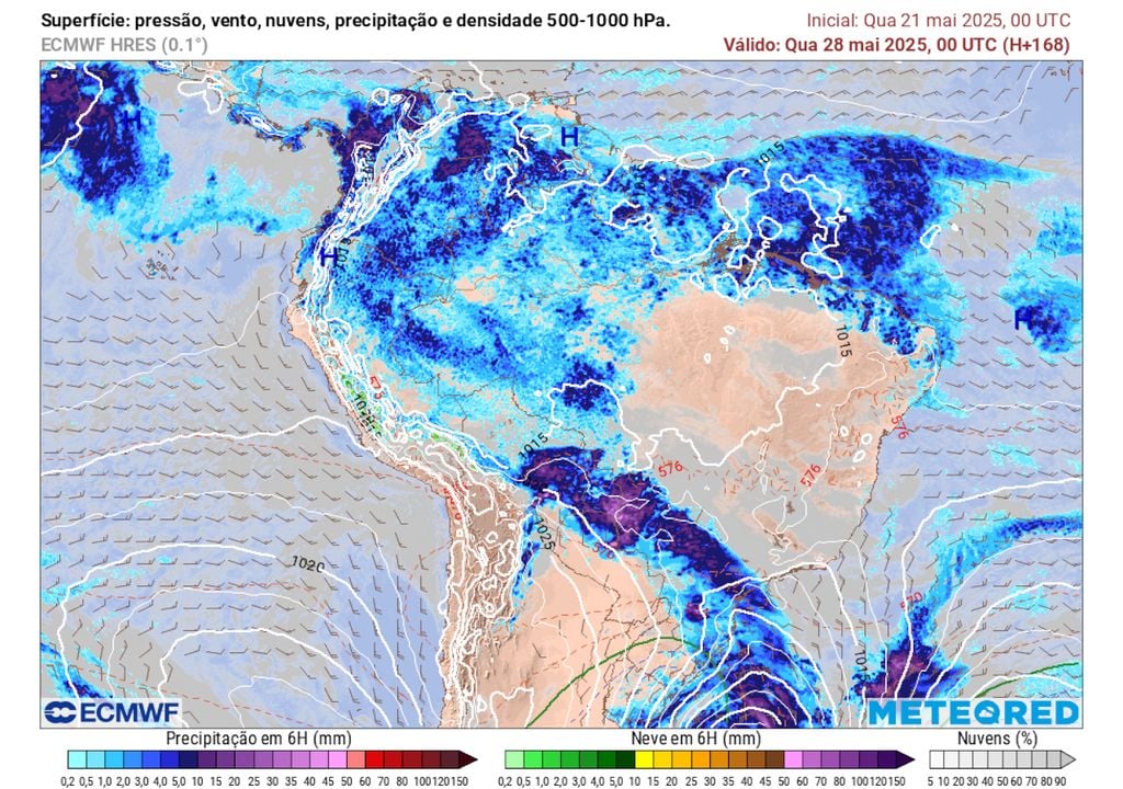 Previsão de pressão e chuva na quarta-feira da semana que vem. Previsão de pressão e chuva na quarta-feira da semana que vem.