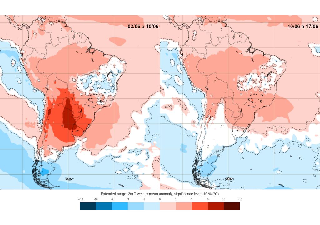 Mapas de previsão semanal de anomalia de temperatura.