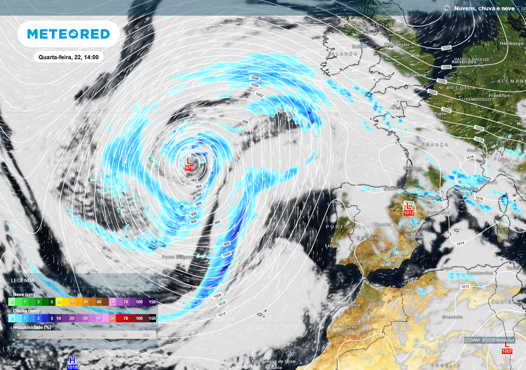 Depressão no Atlântico a oeste de Portugal começa a influenciar o continente, aumentando a nebulosidade, a humidade e preparando a chegada da precipitação.