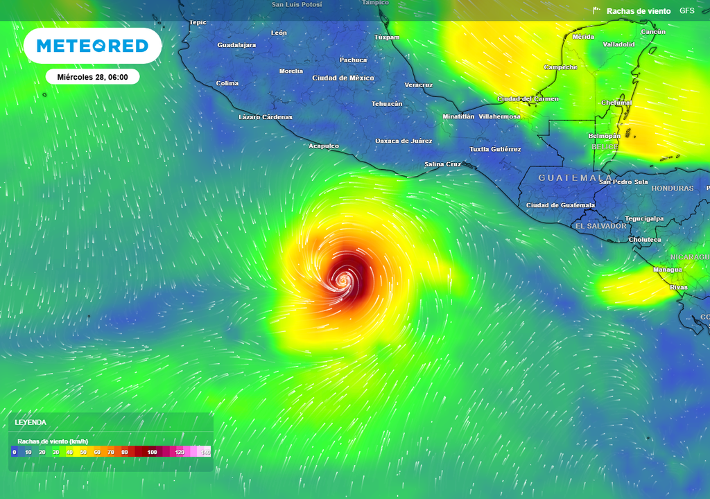 Ráfagas de viento en km/h. Modelo GFS Ráfagas de viento en km/h. Modelo GFS