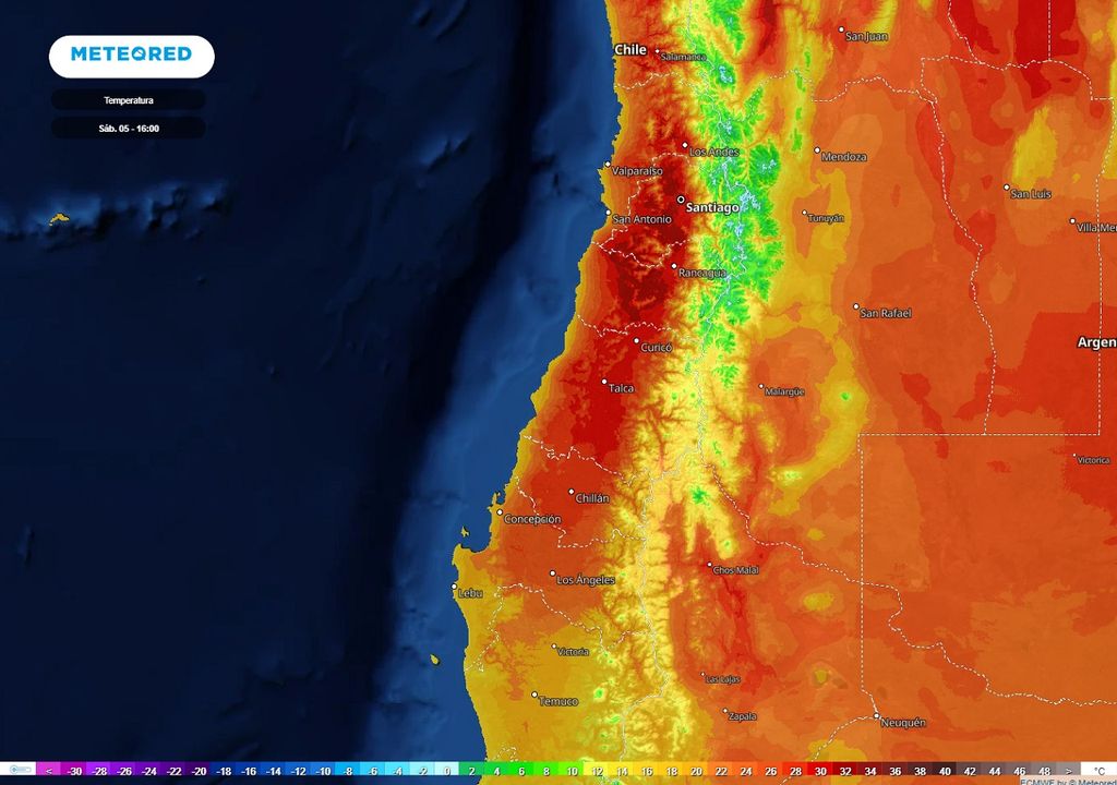 Temperatura prevista; modelo ECMWF