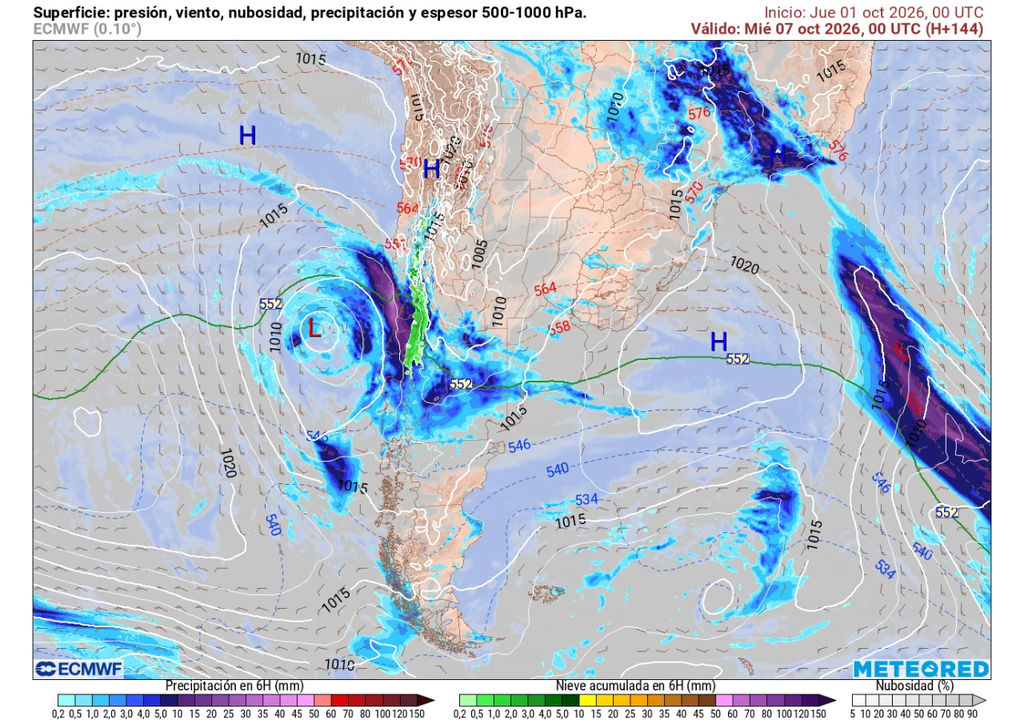 Un ciclón extratropical podría llevar lluvias importantes hacia la zona central durante la próximas semana.