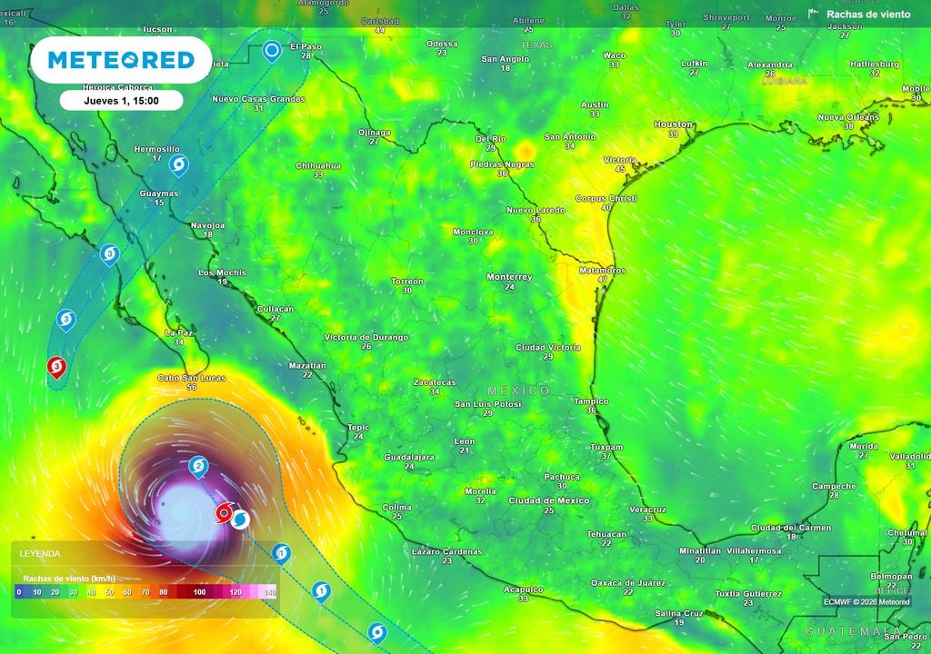 Pronóstico de ráfagas de viento en km/h El huracán Rachel se formará frente a costas del Pacífico, distante del litoral, pero su circulación nos mandará humedad abundante con fuertes lluvias.