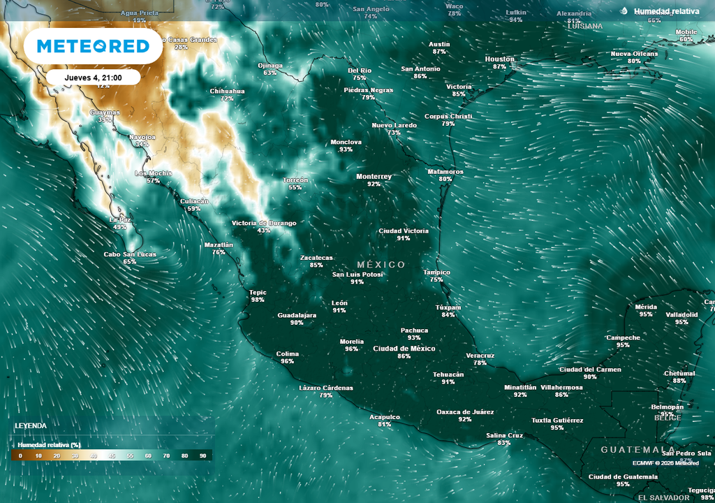 El aumento de humedad tropical con sistemas inestables desarrolla un Temporal Lluvioso en gran parte de México con intensas tormentas e inundaciones.
