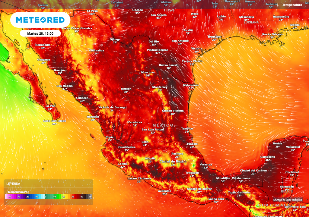 Estados costeros se pronostican con 35-40 °C incluso extremas de 45 °C o más en municipios de planicie. En el Altiplano rondarán los 30-35 °C en promedio.