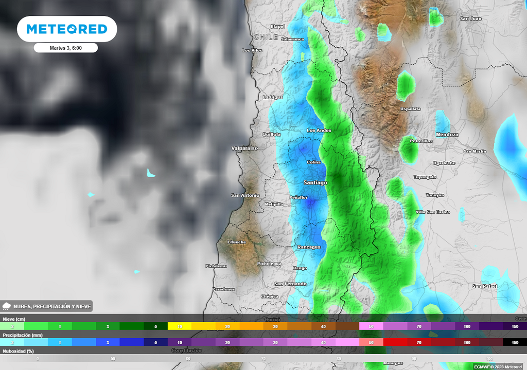 Precipitaciones y nubes previstas por el modelo del ECMWF Precipitaciones y nubes previstas por el modelo del ECMWF