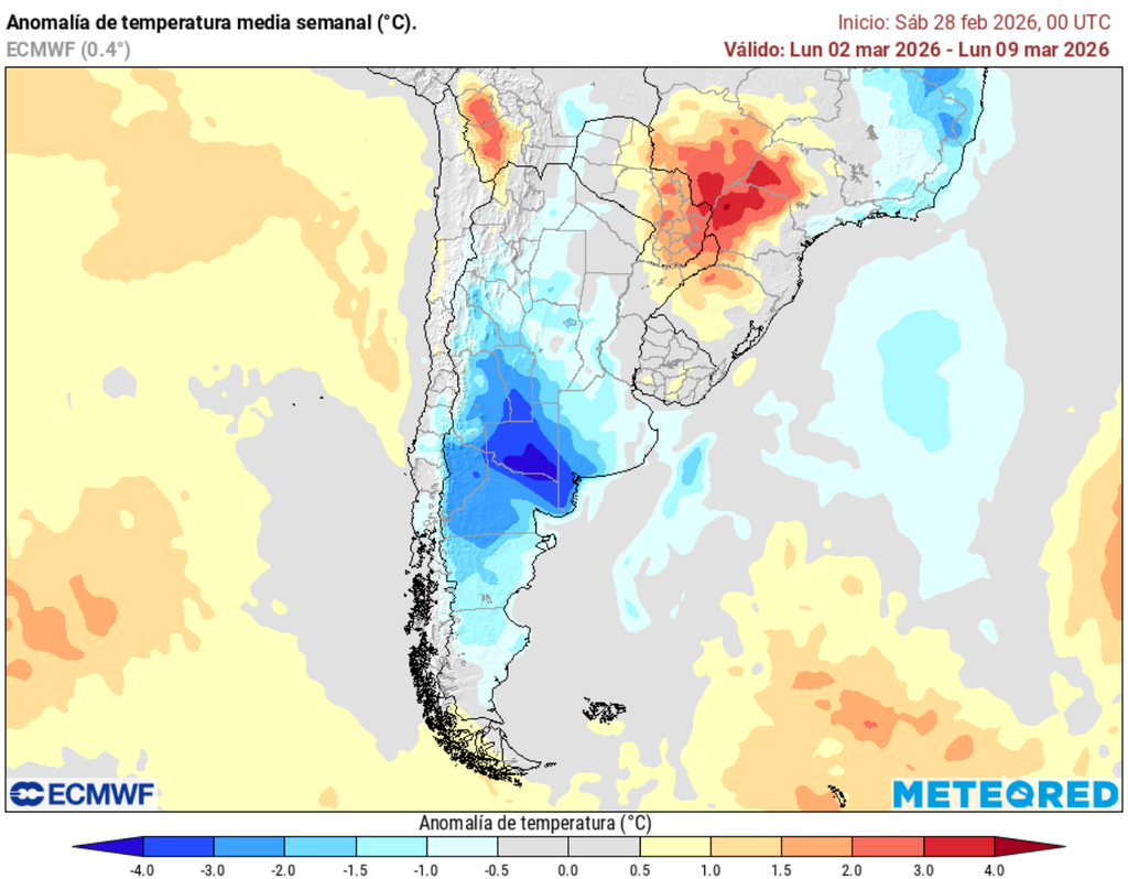El ECMWF proyecta temperaturas bajo lo normal en gran parte de la zona central de Chile durante la primera semana de marzo, anticipando mañanas más frescas y un ambiente más otoñal tras el paso de los sistemas frontales.
