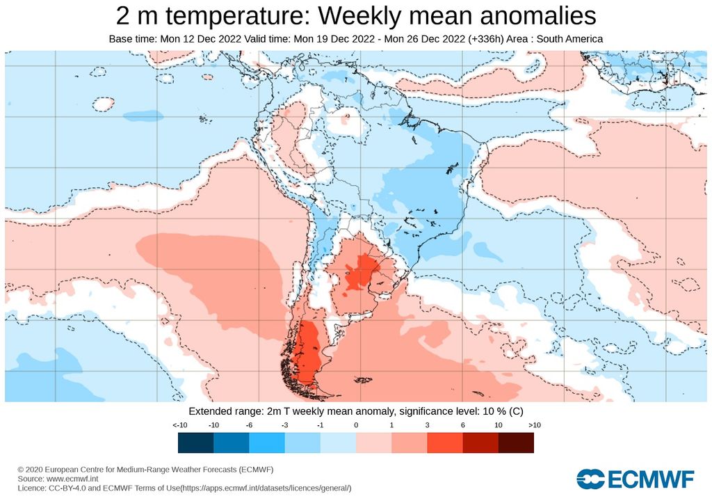 Anomalías de temperatura; modelo ECMWF Anomalías de temperatura; modelo ECMWF