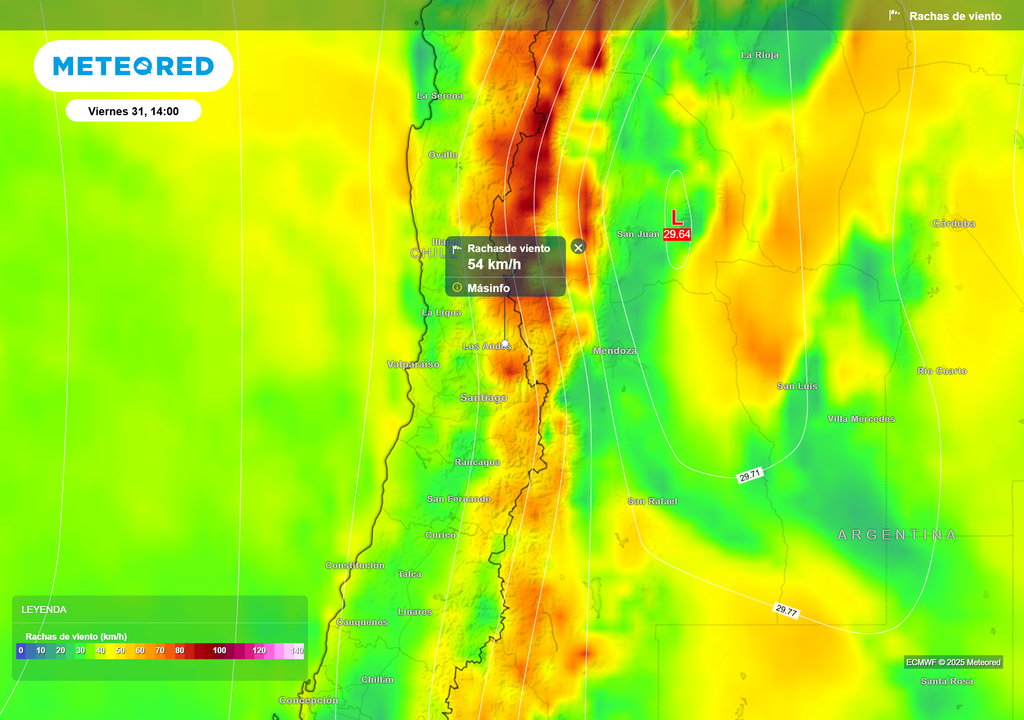 mapa de ráfagas de viento.