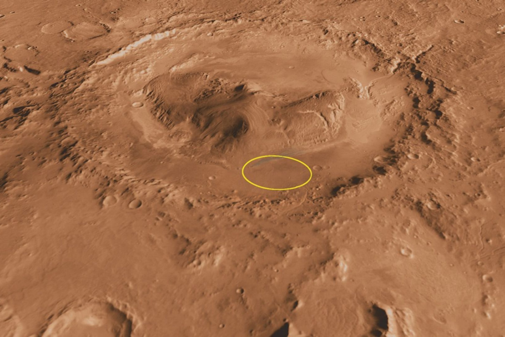 A descoberta foi feita na cratera Gale, região que preserva antigos depósitos sedimentares formados em um ambiente marciano que tinha um lago no passado. Crédito: NASA