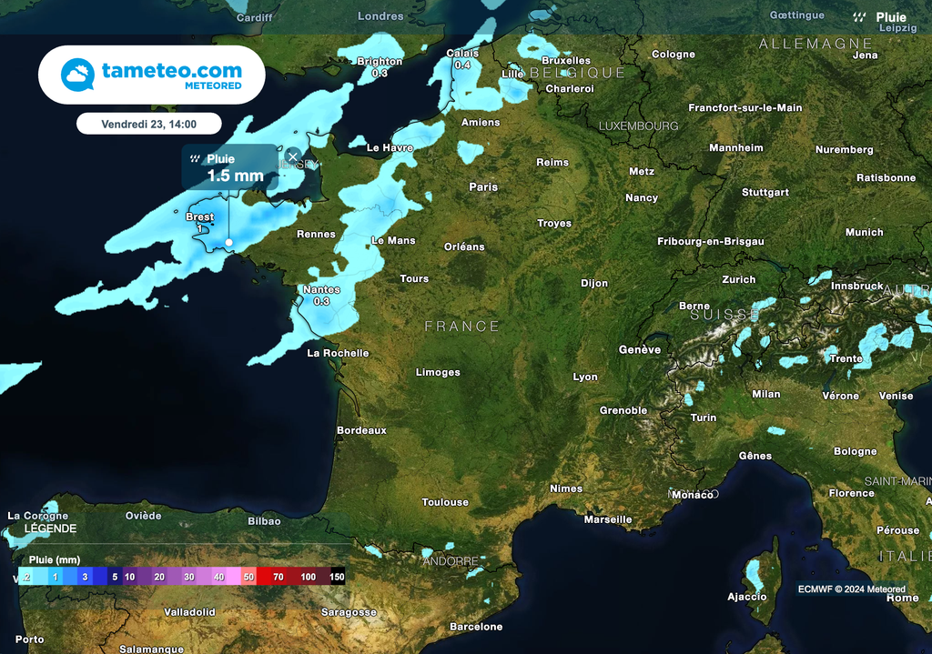 Quelques pluies vendredi dans le nord-ouest de la France.