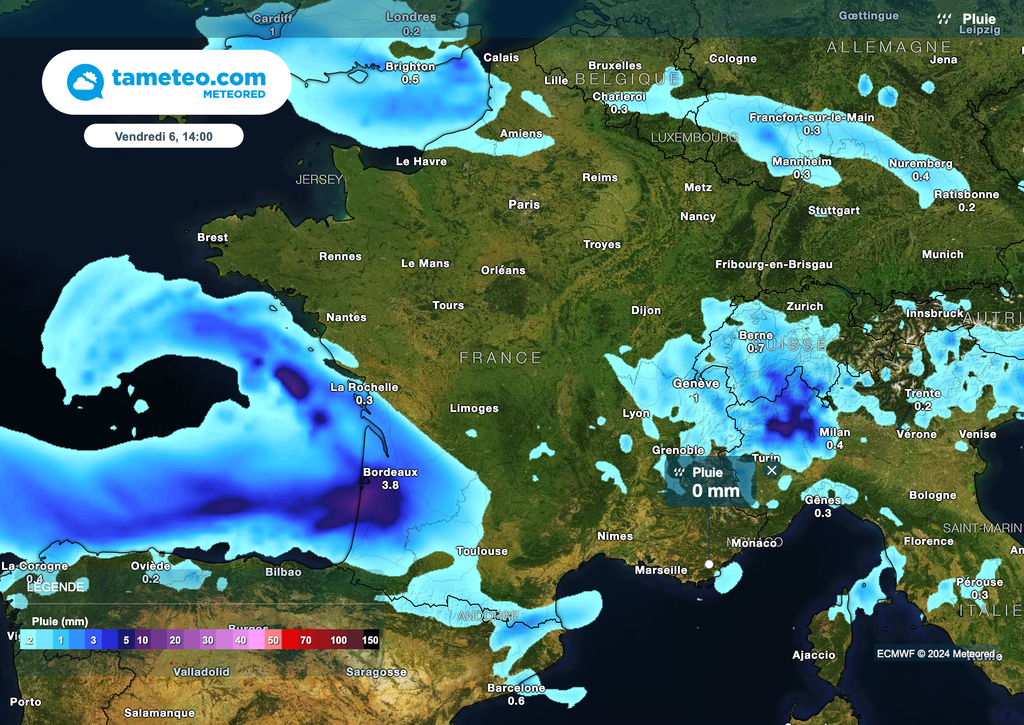 Météo pluvieuse vendredi dans le sud-ouest de la France.