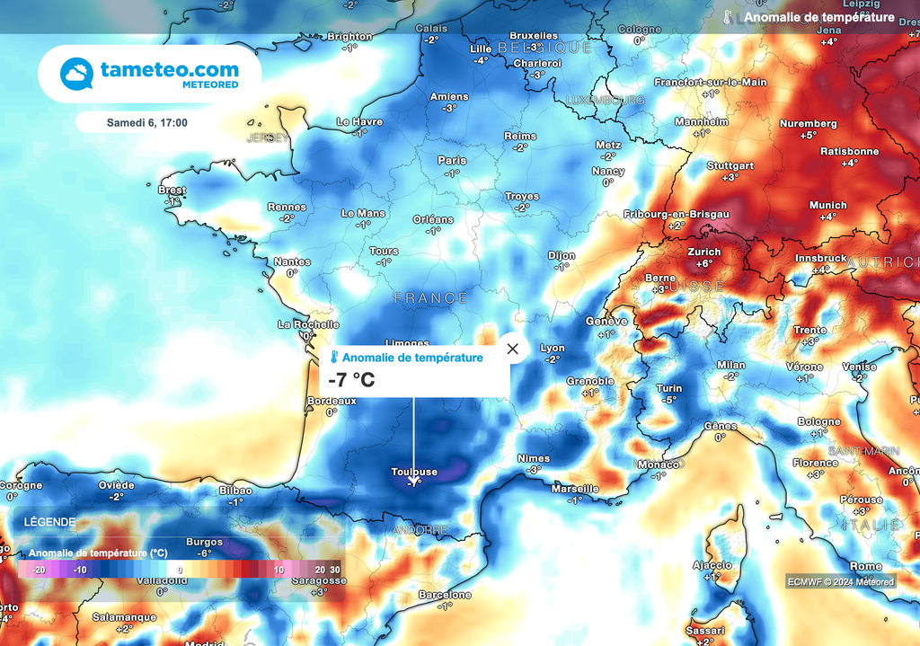 Températures très nettement inférieures aux normales de saison le week-end prochain !
