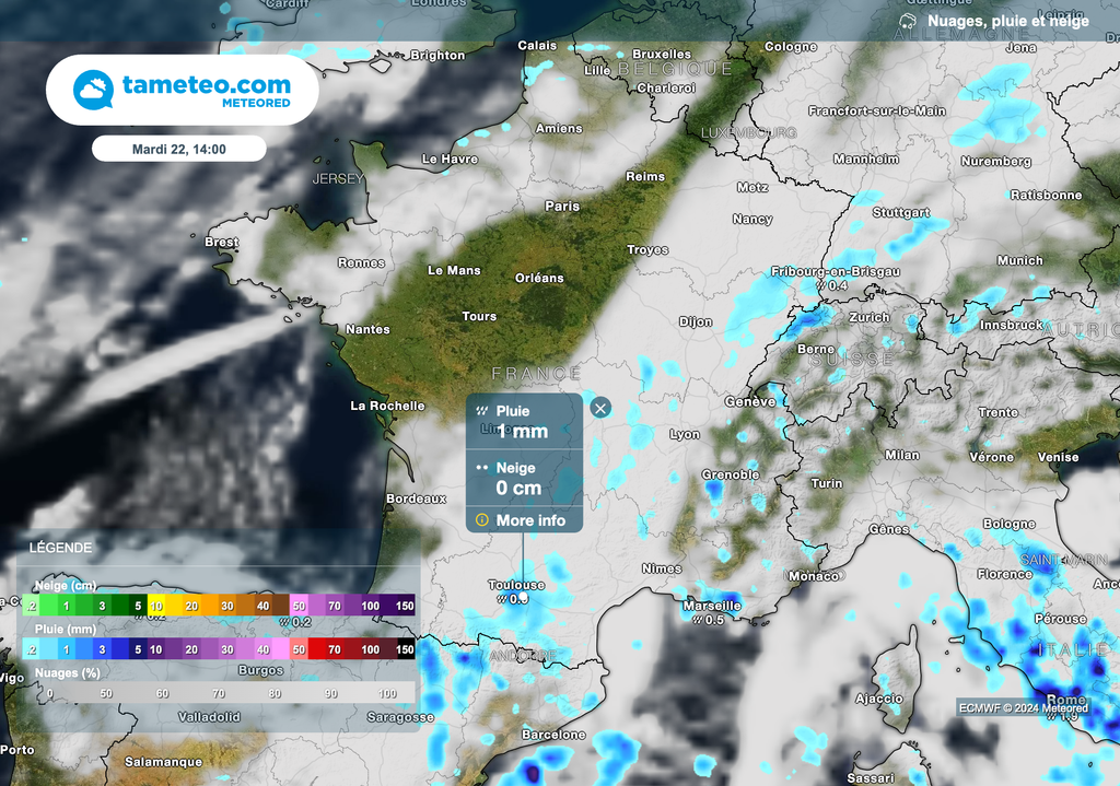 Météo faiblement pluvieuse ce mardi entre le sud-ouest et le nord-est.