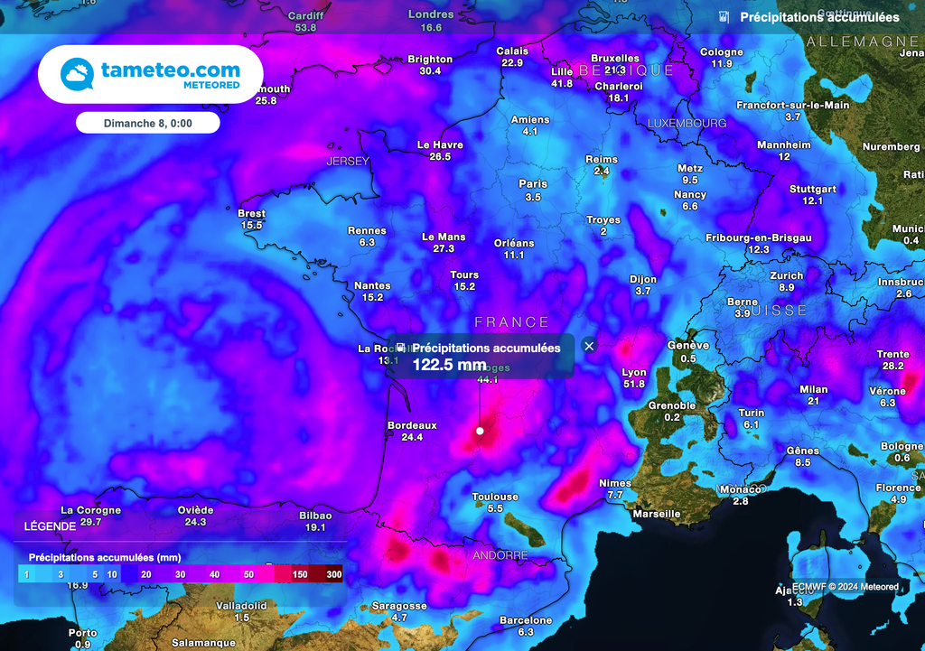 Des cumuls de pluie parfois très importants en lien avec cette goutte froide et ces pluies orageuses.