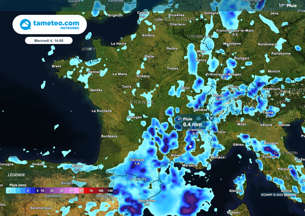 Des averses orageuses prévues ce mercredi après-midi dans les régions du sud-est de la France.
