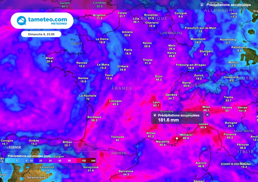 D'importants cumuls de pluie attendus au cours des prochains jours dans le sud-est du pays.