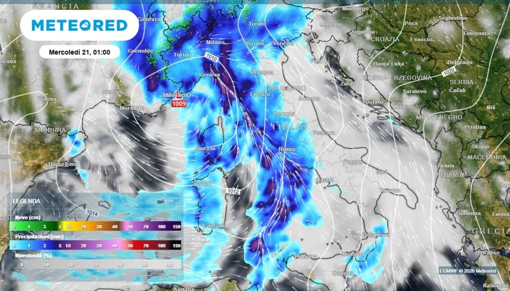 Da domani la prima perturbazione raggiungerà l'Italia a partire dal Nord-Ovest. Poi, nella notte tra martedì e mercoledì, si estenderà al resto d'Italia, caratterizzando con piogge e temporali l'intera giornata di Mercoledì. ECMWF-MeteoRed