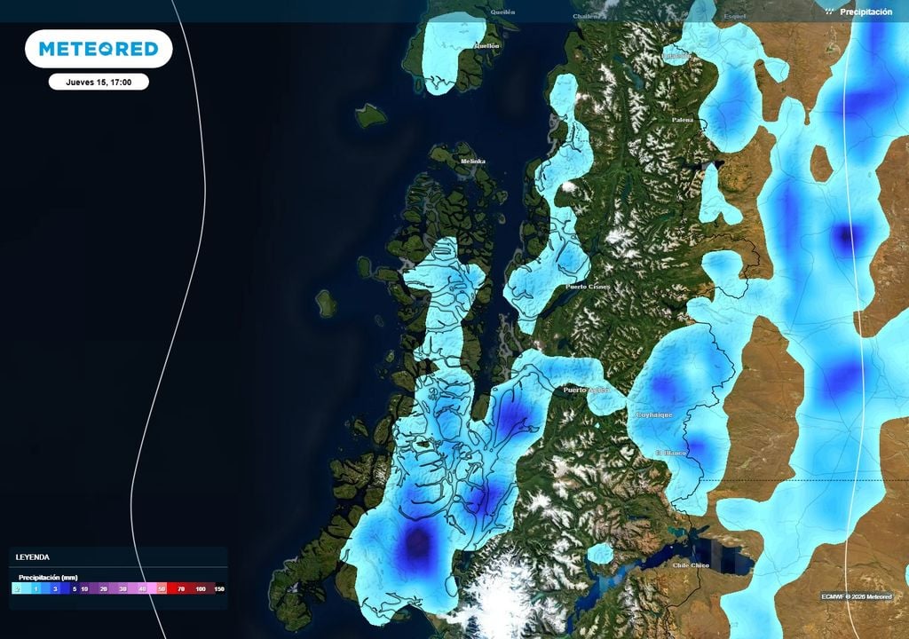 lluvias del jueves El jueves 16 será la Región de Aysén el tramo de Chile que más precipitaciones acumulará.