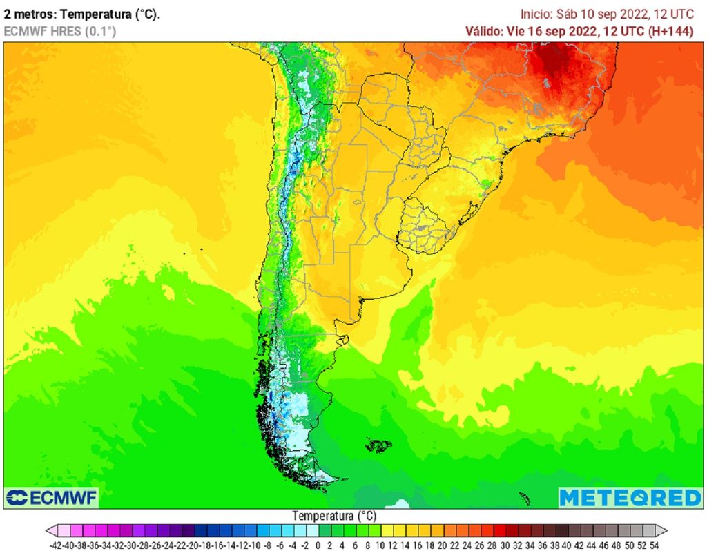 Temperaturas previstas; modelo ECMWF