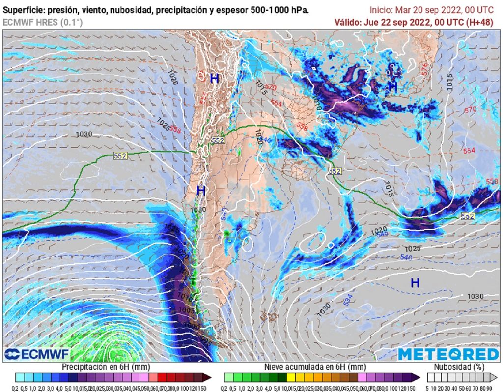Precipitaciones y presión previstas; modelo ECMWF Precipitaciones y presión previstas; modelo ECMWF