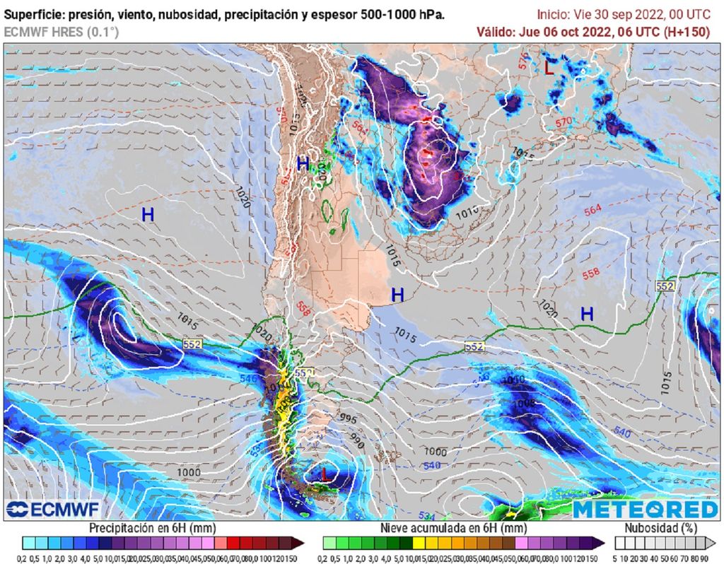 Precipitaciones y presión previstas; modelo ECMWF Precipitaciones y presión previstas; modelo ECMWF