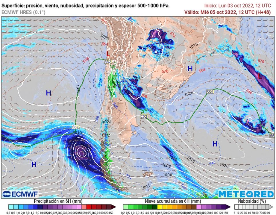 Precipitación y presión previstas; modelo ECMWF Precipitación y presión previstas; modelo ECMWF