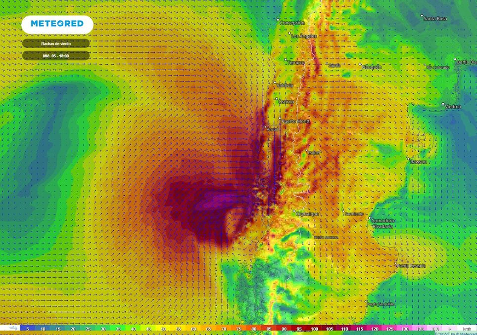 Rachas de viento previstas; modelo ECMWF Rachas de viento previstas; modelo ECMWF