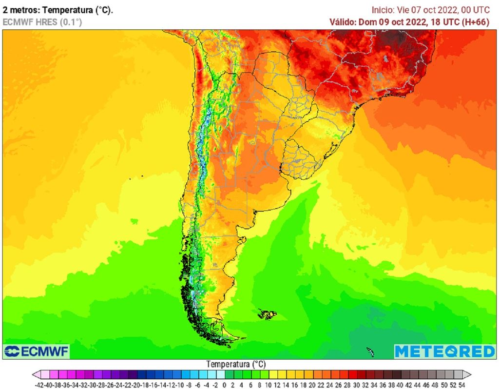 Temperaturas previstas; modelo ECMWF