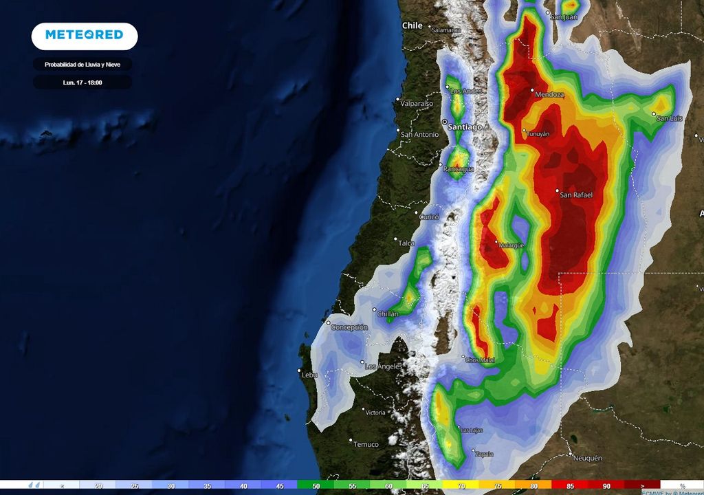 Probabilidad de precipitación prevista; modelo ECMWF Probabilidad de precipitación prevista; modelo ECMWF