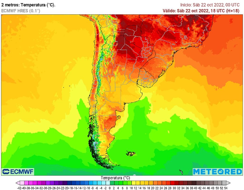 Temperaturas previstas; modelo ECMWF