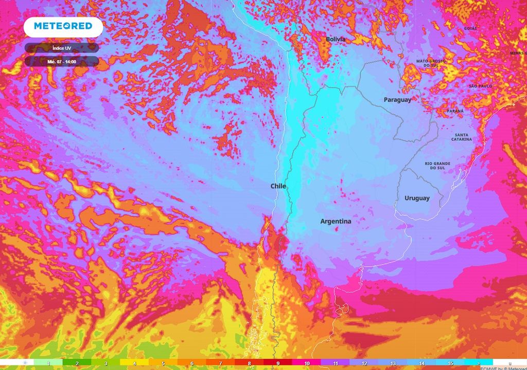 Índice de radiación UV previsto; modelo ECMWF Índice de radiación UV previsto; modelo ECMWF