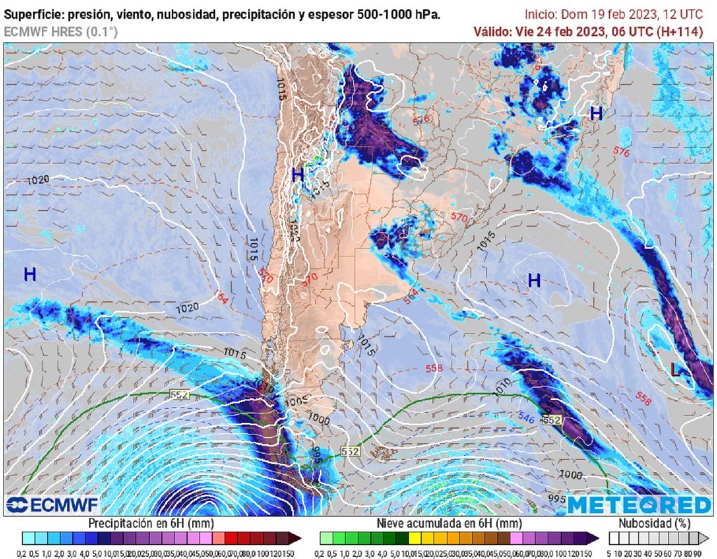 presión y precipitación previstas; modelo ECMWF presión y precipitación previstas; modelo ECMWF