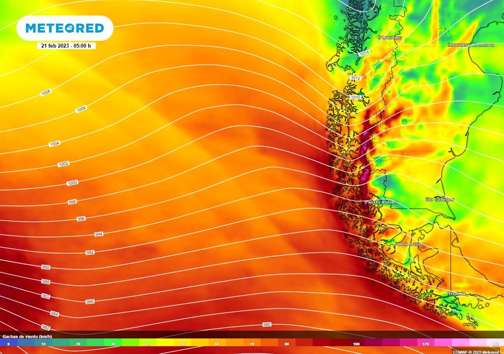 rachas de viento previstas; modelo ECMWF rachas de viento previstas; modelo ECMWF