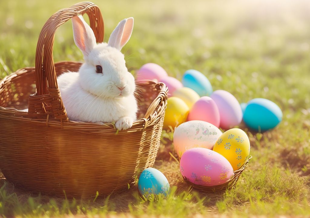 Conejo de Pascua; huevos de Pascua