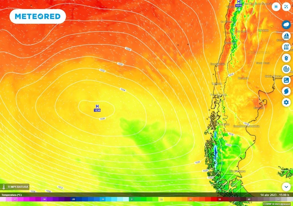 presión y temperaturas previstas; modelo ECMWF