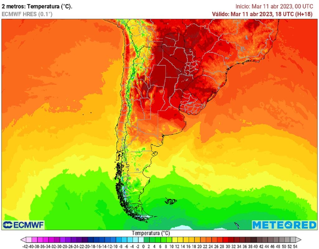 Temperaturas previstas; modelo ECMWF